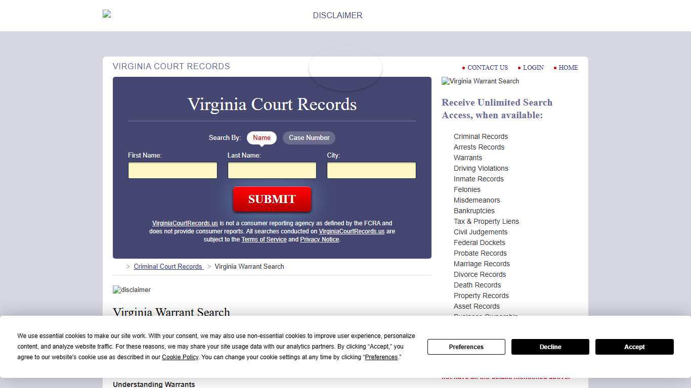 Virginia Warrant Search | VirginiaCourtRecords.us